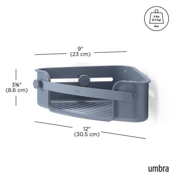 Niebieska narożna półka łazienkowa bez wiercenia z plastiku z recyklingu Flex – Umbra