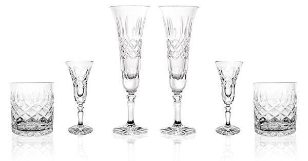 Lavo Zestaw kryształowe kieliszki do szampana 2szt, wódki 2szt, szklanki do whisky 2szt