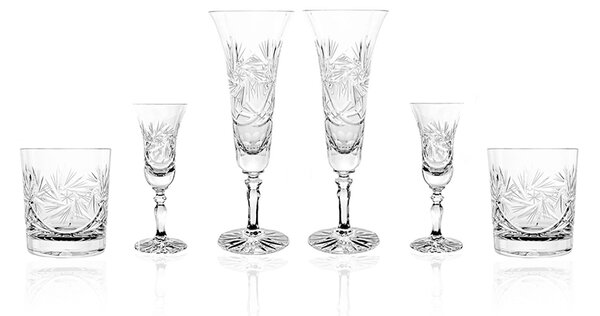 Molendi Zestaw kryształowe kieliszki do szampana 2szt, wódki 2szt, szklanki do whisky 2szt