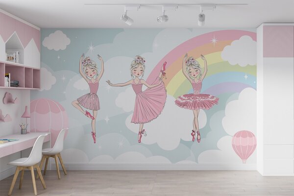 Fototapety Księżniczki na tle nieba i tęczy, Fototapety Dziecięce, Fototapety Dla dziewczynek, w04907 : Uwalls.pl