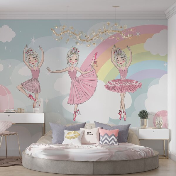 Fototapety Księżniczki na tle nieba i tęczy, Fototapety Dziecięce, Fototapety Dla dziewczynek, w04907 : Uwalls.pl