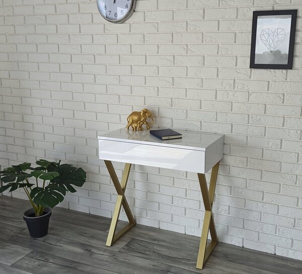 Toaletka / konsola "VOGA" biała połysk 75cm, złoty X