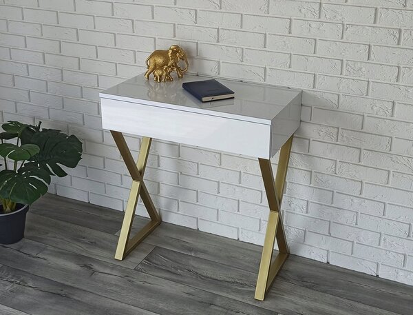 Toaletka / konsola "VOGA" biała połysk 75cm, złoty X