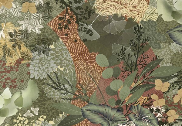 Fototapety Abstrakcyjny kolaż z elementami botanicznymi, liśćmi, kwiatami i organicznymi teksturami w, Fototapety Natura, w09545 : Uwalls.pl
