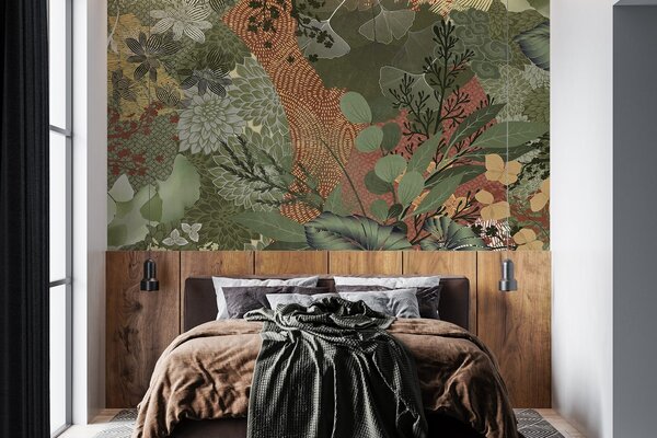 Fototapety Abstrakcyjny kolaż z elementami botanicznymi, liśćmi, kwiatami i organicznymi teksturami w, Fototapety Natura, w09545 : Uwalls.pl