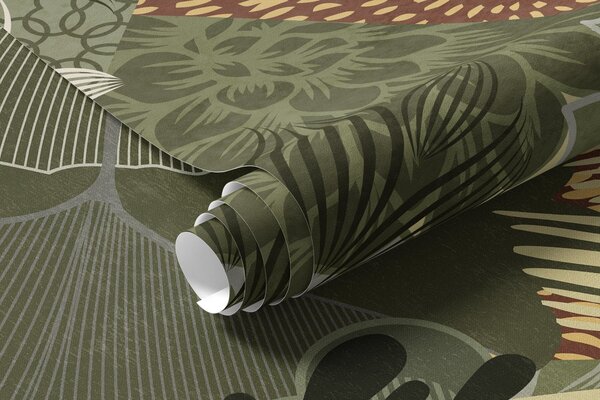 Fototapety Abstrakcyjny kolaż z elementami botanicznymi, liśćmi, kwiatami i organicznymi teksturami w, Fototapety Natura, w09545 : Uwalls.pl
