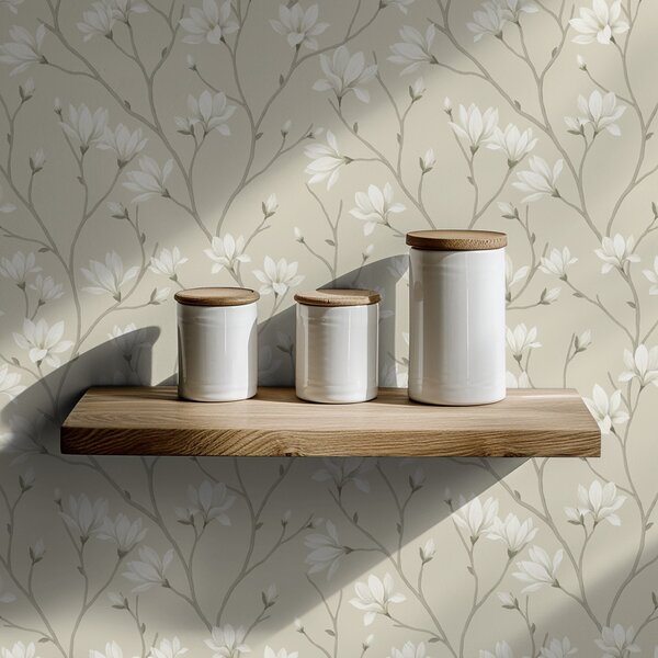 Tapety Jasne magnolie na smukłych beżowych gałęziach, Tapety Z kwiatami, a00890 : Uwalls.pl