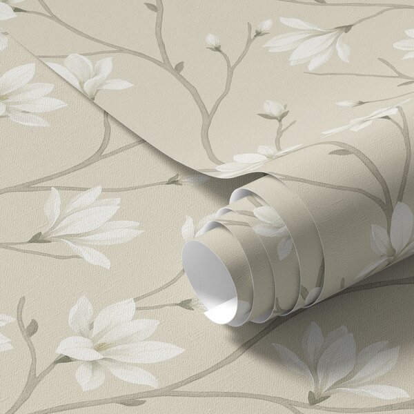 Tapety Jasne magnolie na smukłych beżowych gałęziach, Tapety Z kwiatami, a00890 : Uwalls.pl