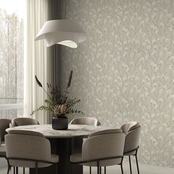 Tapety Jasne magnolie na smukłych beżowych gałęziach, Tapety Z kwiatami, a00890 : Uwalls.pl