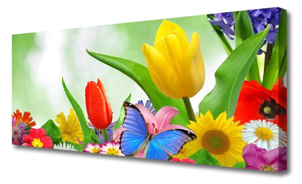 Obraz canvas Kolorowy Motyl wśród Płatków