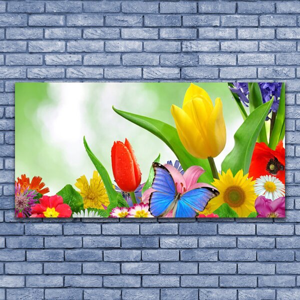 Obraz canvas Kolorowy Motyl wśród Płatków
