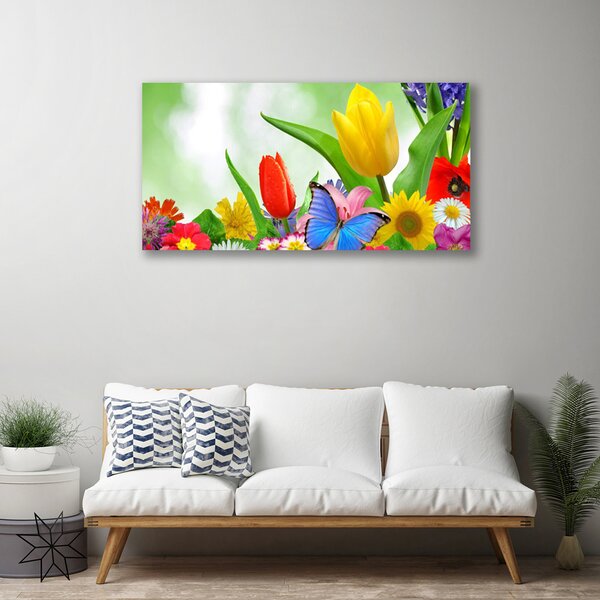 Obraz canvas Kolorowy Motyl wśród Płatków