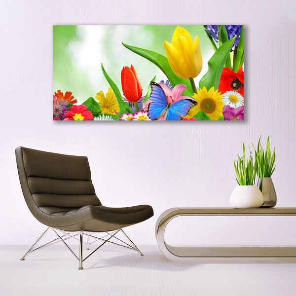 Obraz canvas Kolorowy Motyl wśród Płatków