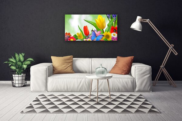 Obraz canvas Kolorowy Motyl wśród Płatków