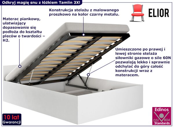Białe nowoczesne łóżko z pojemnikiem i materacem 140x200 - Tamlin 3X