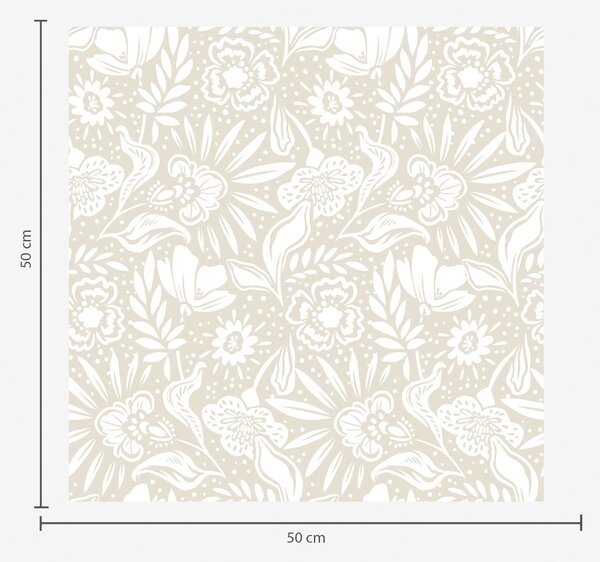 Tapety Biały liniowy ornament kwiatowy na beżowym tle, Tapety Z kwiatami, a00956 : Uwalls.pl