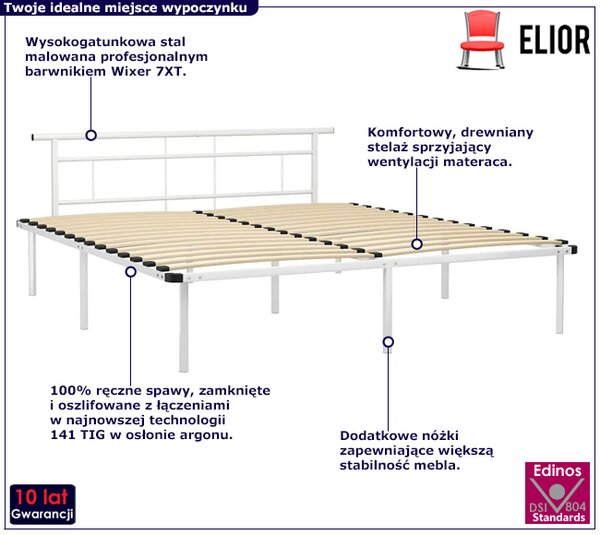 Białe metalowe łóżko małżeńskie 200x200 cm W3-H79