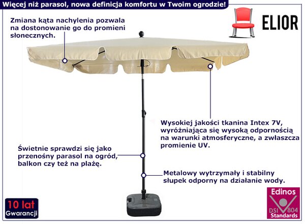 Beżowy parasol plażowy ze zmianą kąta nachylenia - Toverio