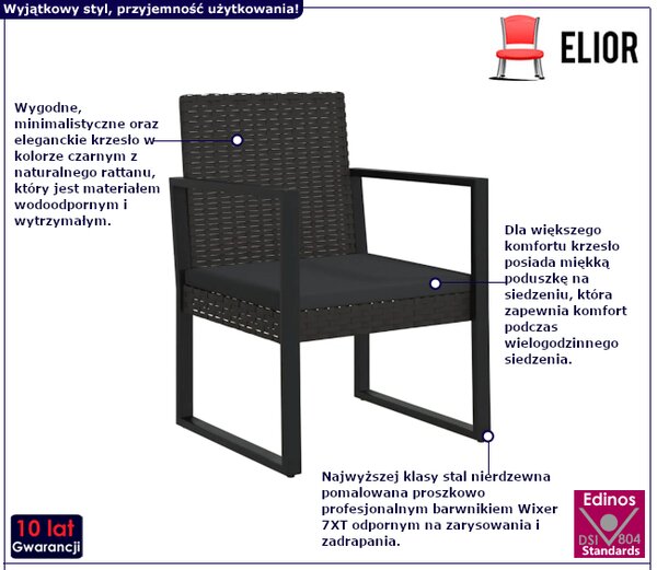 Czarny fotel ogrodowy z poduszką E8-F30