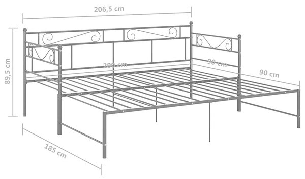 Szare metalowe łóżko rozkładane 90x200 cm M8-T14