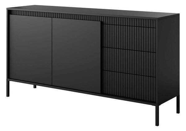 MebleMWM Komoda ryflowana SENSO 153 2D3S (B) | Czarny