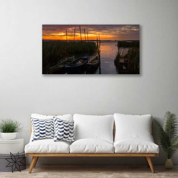 Obraz canvas Łodzie na Trawiastym Brzegu