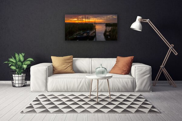 Obraz canvas Łodzie na Trawiastym Brzegu