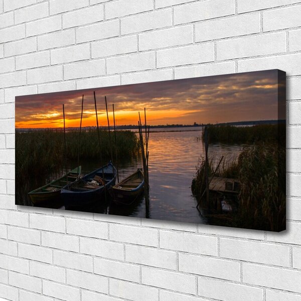 Obraz canvas Łodzie na Trawiastym Brzegu