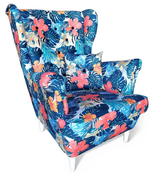 MebleMWM Fotel USZAK 7 w kwiaty, z podnóżkiem | Kolor do wyboru