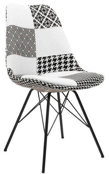 MebleMWM Krzesło tapicerowane ART132C patchwork biało-czarny, nogi metalowe