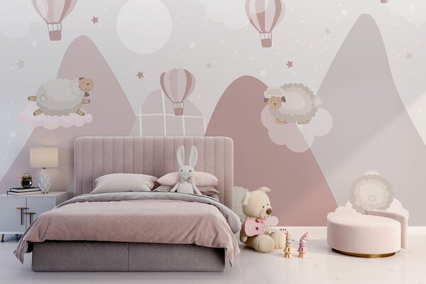 Fototapety Śpiące owce na różowych górach, Fototapety Dziecięce, w04932 : Uwalls.pl