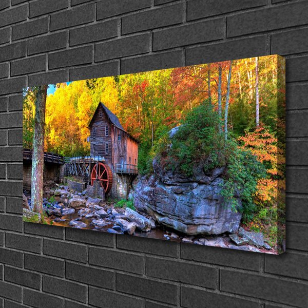 Obraz canvas Zabytkowy Młyn w Jesiennym Lesie