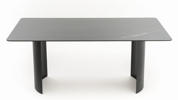 Zestaw mebli ogrodowych BELIZE LUX 6 krzeseł szarych + stół ze spieku CARRARA BLACK nowoczesne