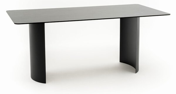 Zestaw mebli ogrodowych BELIZE LUX 6 krzeseł szarych + stół ze spieku CARRARA BLACK nowoczesne