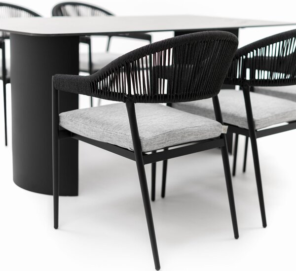 Zestaw mebli ogrodowych BELIZE LUX 6 krzeseł szarych + stół ze spieku CARRARA BLACK nowoczesne