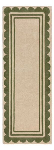 Zielono-naturalny wełniany chodnik tkany ręcznie 80x230 cm Lois Scallop – Flair Rugs