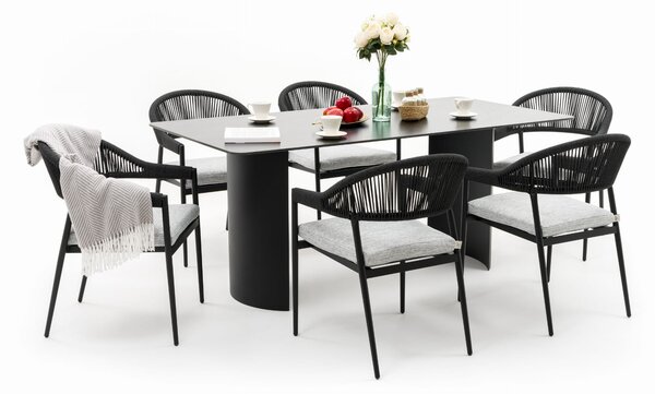 Zestaw mebli ogrodowych BELIZE LUX 6 krzeseł szarych + stół ze spieku CARRARA BLACK nowoczesne