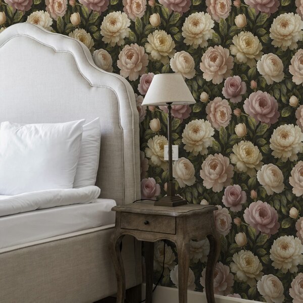 Tapety Romantyczne piwonie na ciemnym botanicznym tle, Tapety Z kwiatami, a00893 : Uwalls.pl