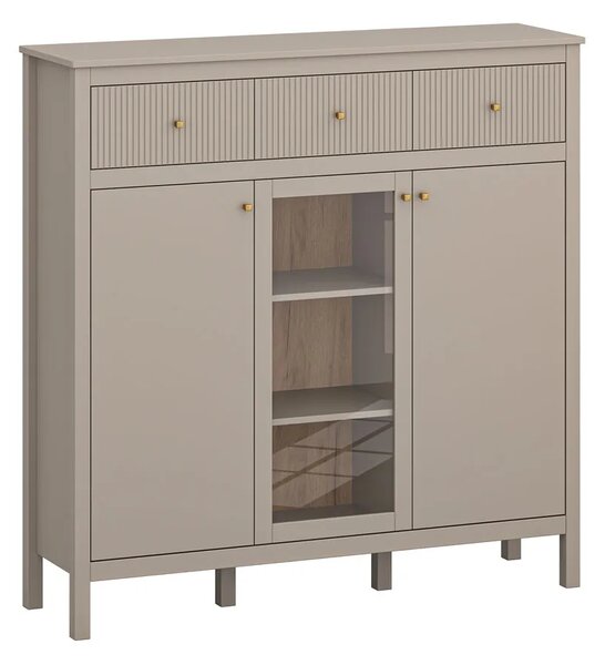 Nowoczesna komoda z witryną w kolorze taupe H7-F75