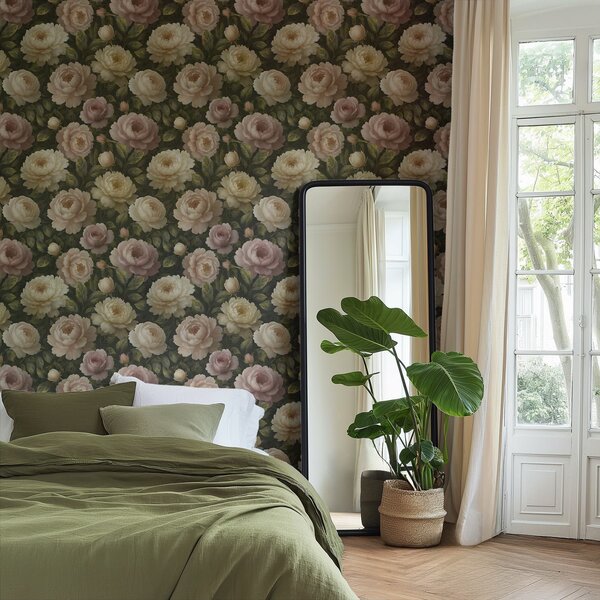 Tapety Romantyczne piwonie na ciemnym botanicznym tle, Tapety Z kwiatami, a00893 : Uwalls.pl