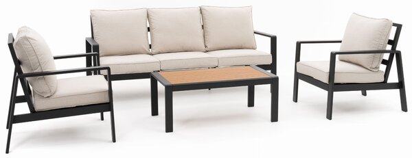 Zestaw mebli ogrodowych aluminiowy ATOL 5 - beżowy z blatem w odcieniu drewna tekowego