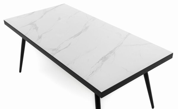 Stół prostokątny BELIZE 180 x 90 cm biały blat HPL CARRARA BIANCO nowoczesny
