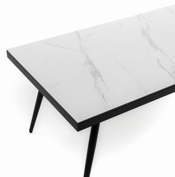 Stół prostokątny BELIZE 180 x 90 cm biały blat HPL CARRARA BIANCO nowoczesny