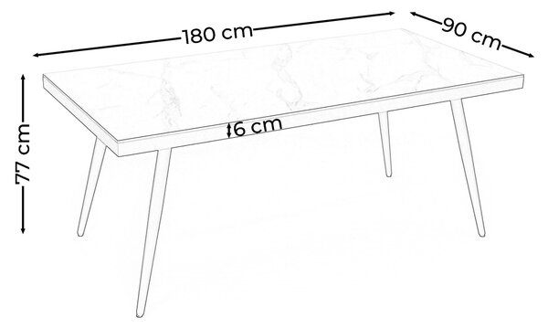 Stół prostokątny BELIZE 180 x 90 cm biały blat HPL CARRARA BIANCO nowoczesny