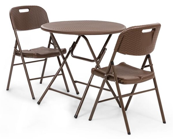 Blumfeldt Burgos stół + 2 krzesła stalowe, rury HDPE, imitacja rattanu, składany