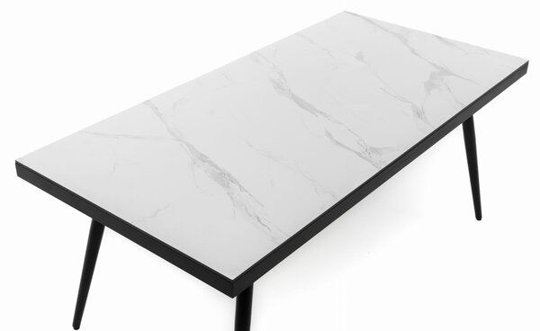 Stół prostokątny BELIZE 180 x 90 cm biały blat HPL CARRARA BIANCO nowoczesny