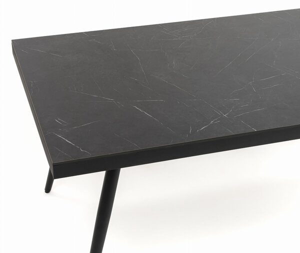 Stół prostokątny BELIZE 180 x 90 cm czarny blat HPL CARRARA BLACK nowoczesny