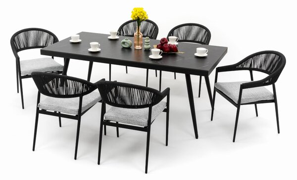 Zestaw mebli ogrodowych BELIZE - szary ze stołem z blatem HPL - CARRARA BLACK