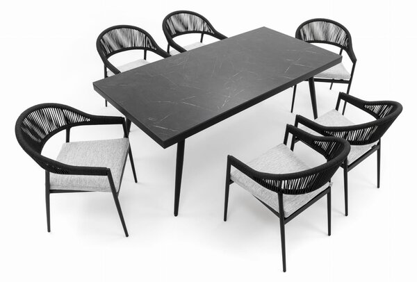 Zestaw mebli ogrodowych BELIZE - szary ze stołem z blatem HPL - CARRARA BLACK