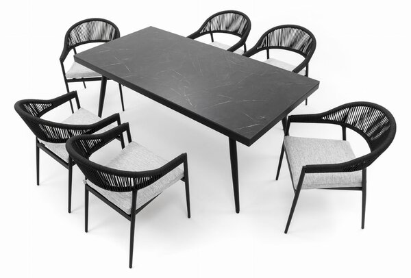 Zestaw mebli ogrodowych BELIZE - szary ze stołem z blatem HPL - CARRARA BLACK